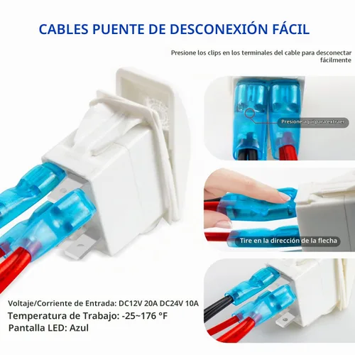 Vista 5 de Interruptor basculante blanco de 5 pines, luz LED azul de encendido/apagado, 20A/12V, 10A/24V, interruptor de palanca con cables de puente