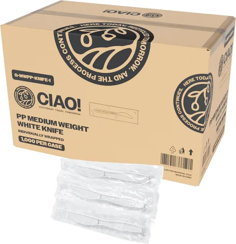 Vista 10 de CIAO! Tenedor blanco desechable de peso medio de 5.8 pulgadas de polipropileno envuelto individualmente (caja de 1000)