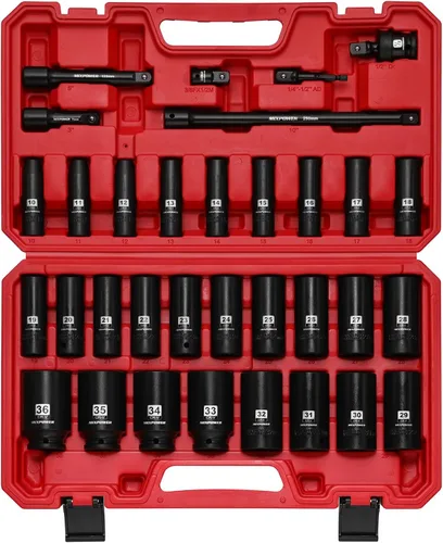 Vista 7 de MIXPOWER Juego de 25 llaves de vaso de impacto de 1/2 pulgada, enchufe profundo de 3/8 a 1-1/2 pulgadas, enchufe hexagonal de 6 puntos con funda