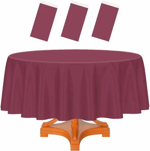 Vista 59 de HEIPINIUYE - Paquete de 2 manteles redondos de 84 pulgadas de plástico beige, manteles de mesa impermeables desechables para redondas, ideales
