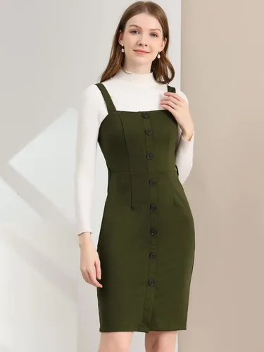 Vista 2 de Allegra K Vestido sin mangas con botones en la parte delantera para mujer