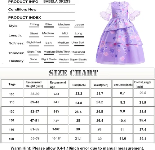 Vista 6 de ATIMIGO Mirabel Isabella Dress Costume Cosplay Outfit for Kids Girls with Hair Glasses Bag