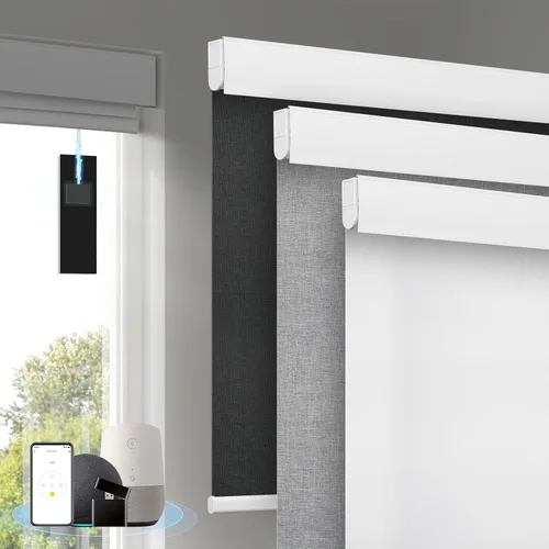 Vista 7 de Persianas inteligentes motorizadas con control remoto, persianas enrollables de tela de pasto con cubierta de cenefa, persianas eléctricas opacas
