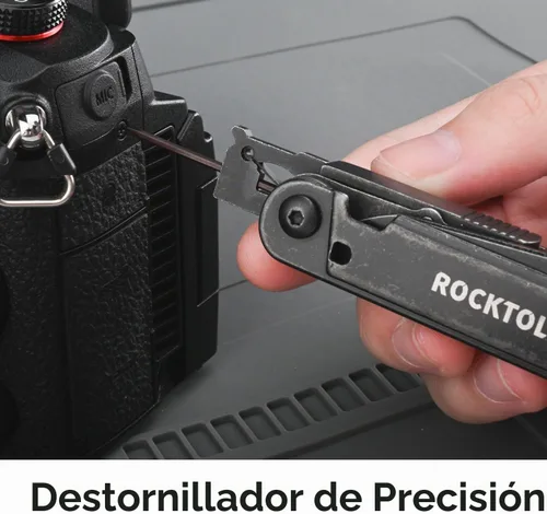 Vista 5 de ROCKTOL Multitool Gen-R Lite, Cuchillo de Bolsillo EDC Retro Negro con Hoja VG10, Multiherramienta Compacta 15-en-1 con Destornillador, Tijeras