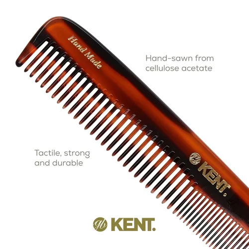 Vista 5 de Kent 9T Peine de dientes finos y dientes anchos de caparazón de tortuga - Gran peine de vestir de cabello fino hecho a mano y cortado con sierra