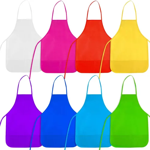 Vista 8 de 12 piezas de delantales para niños de color rojo rosa con 2 bolsillos amplios para arte, actividades de pintura, manualidades en la cocina Rosa Rojo