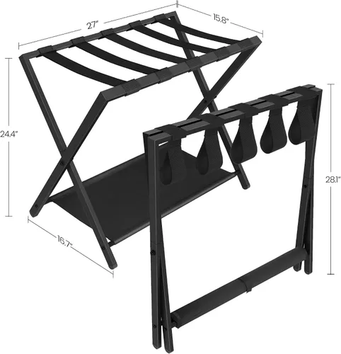 Vista 3 de Hzuaneri Portaequipajes, soporte plegable para maleta para invitados, plegable, portaequipajes con estante, marco de acero con correas de nailon