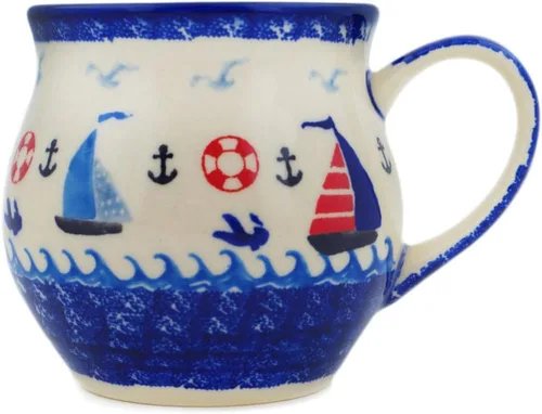 Vista 33 de Auténtica taza de burbujas de cerámica polaca de 13 onzas en diseño amarillo hecho a mano en Bolesławiec Polonia por Ceramika Bona + certificado