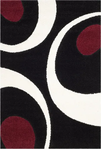 Vista 3 de SAFAVIEH Florida Shag Collection - Alfombra de área de 5 pies 3 pulgadas x 7 pies 6 pulgadas, color negro y marfil, diseño abstracto, no desprende