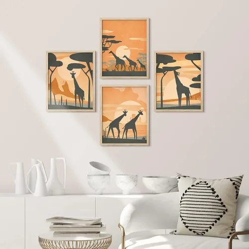 Vista 2 de SIGNWIN Marco de arte de pared de jirafa de safari africano, juego de 4 impresiones coloridas de paisaje, decoración de pared de naturaleza