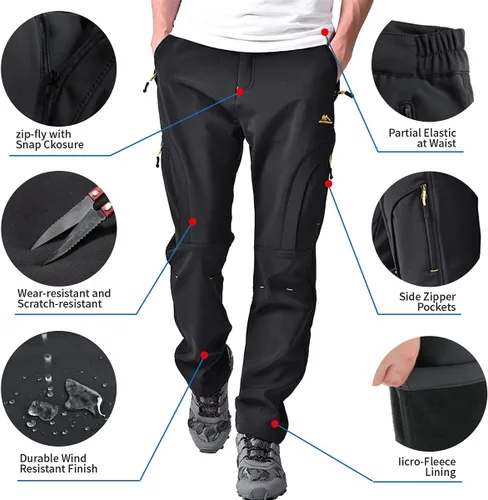 Vista 3 de Toomett Pantalones de nieve para senderismo para hombre, esquí, invierno, con forro polar, repelente al agua, campamento, caminar, pesca