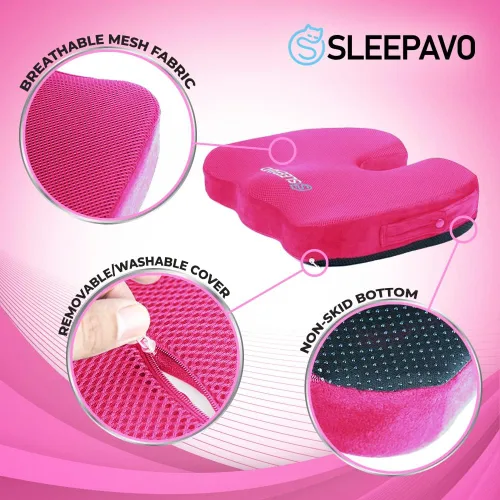 Vista 3 de Sleepavo Cojín de asiento de espuma viscoelástica rosa para silla de oficina, almohada de gel refrescante para ciática, coxis, espalda, coxis