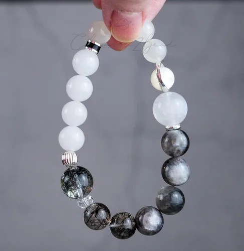 Vista 11 de Precious Gemstone Natural Crystal Healing Bracelet, Rutilated Quartz, Moonstone, Quartz Handmade Original Design Bracelet
