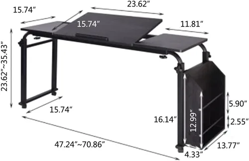 Vista 2 de Mesa para colocar sobre la cama con ruedas, mesa para colocar sobre la cama con ruedas, mesa de escritorio para laptop, mesa móvil para computadora
