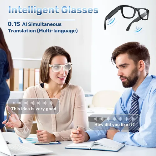 Vista 4 de TREEFIA Lentes inteligentes AI con cámara HD 1080P, traducción en tiempo real AI, audio Bluetooth, lentes inteligentes con cámara, grabadora