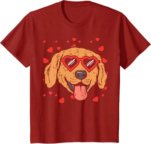 Vista 50 de Golden Retriever cara corazón gafas día de San Valentín perro regalo camiseta Negro