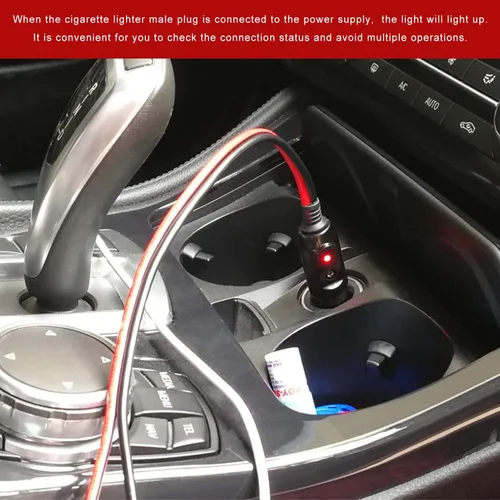 Vista 4 de Enchufe macho para encendedor de cigarrillos fusionado, adaptador de enchufe de encendedor de cigarrillos de 12 V 24 V con cables y luz LED, kit
