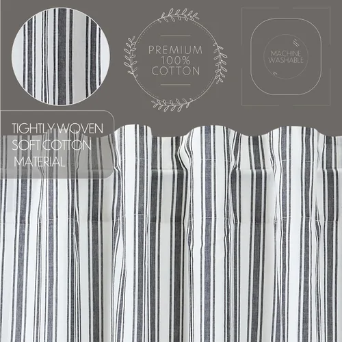 Vista 4 de VHC Brands, Sawyer Mill Ticking Stripe Cenefa, color negro, 16x90 pulgadas