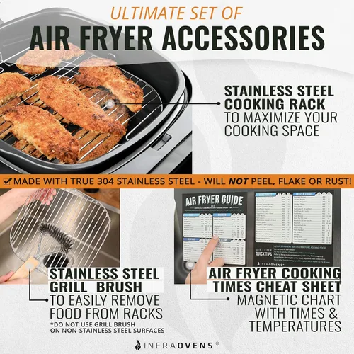 Vista 3 de Accesorios para freidora de aire con estante, sartén para parrilla, guías de hojas de trucos para freír aire y forros reutilizables para Ninja