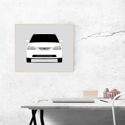 Vista 8 de Custom Car Posters Handmade Poster compatible with Honda Civic Coupe (2000-2005) 7th Generation Print Wall Art Décor EX HX LX (EM EP ES EU) - 8x10