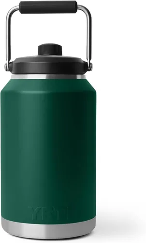 Vista 6 de YETI Rambler - Jarra de galón 2.0, aislada al vacío, a prueba de fugas, acero inoxidable con tapa magnética, color verde bosque negro