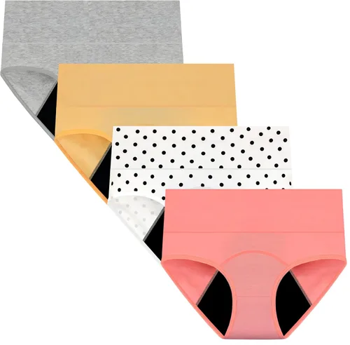 Vista 2 de Nalwort Bragas menstruales de algodón para mujer, a prueba de fugas, ropa interior protectora para después del parto 4 negro con forro oscuro