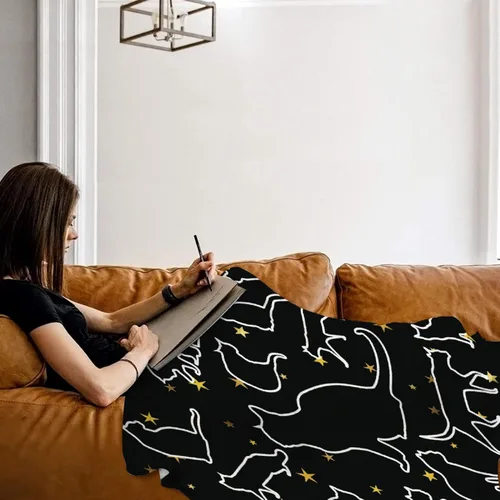 Vista 8 de Khumbhira Manta de estrellas de gatos negros, regalos lindos para niños y niñas, decoración de gatitos, manta de franela suave y ligera, ropa