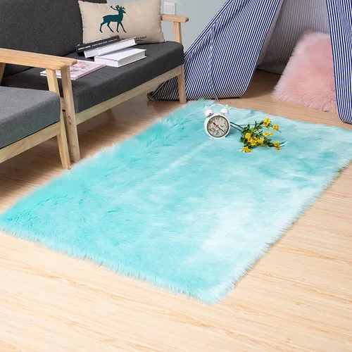 Vista 10 de Alfombra de piel de oveja sintética de Chitone, para dormitorio de bebé, para decoración del hogar Negro