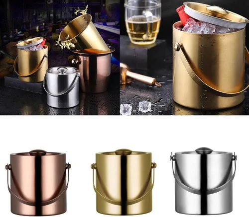 Vista 9 de Cubo de hielo – Cubo de aislamiento térmico doble de 3L, barra nórdica y KTV para cerveza y vino y cóctel y champán con tapa, champán/dorado/plata