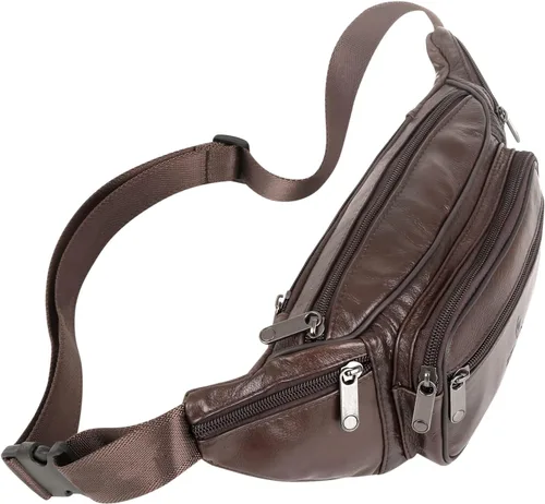 Vista 5 de ZZNICK Riñonera de piel auténtica, bolsa de cintura, organizador con cinturón ajustable, múltiples bolsillos para hombres y mujeres, café-861 Medio