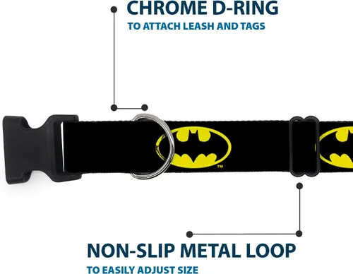 Vista 5 de Buckle-Down Collar de clip de plástico – Batman Shield Negro/Amarillo – 1 pulgada de ancho – Se adapta a 9-15 pulgadas Cuello – Pequeño 1" Wide