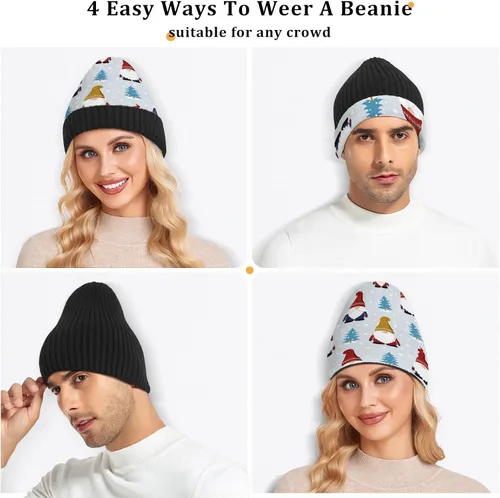 Vista 5 de SHJI Bolsa de regalo de bastón de caramelo de Navidad para hombre, gorro de invierno cálido de punto, gorro de cráneo Slouch Gorra de pesca, gorros