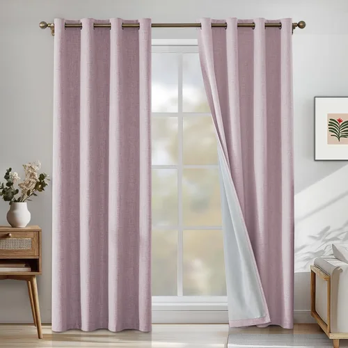 Vista 57 de Cortinas 100% opacas para dormitorio, cortinas opacas de 63 pulgadas de largo, cortinas opacas de lino para sala de estar, cortinas con ojales