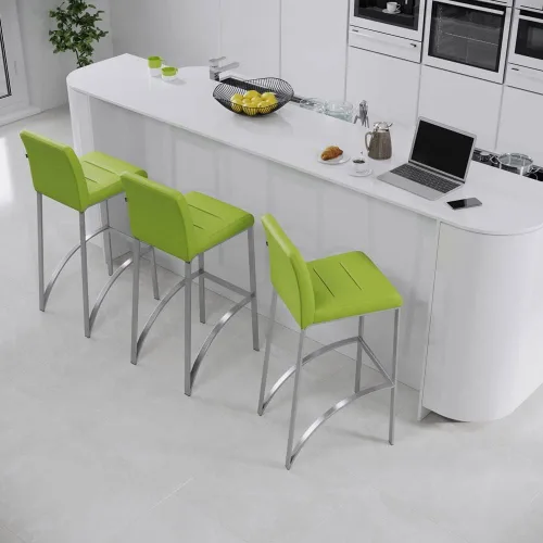 Vista 3 de ZURI Modern Lynx - Taburete de bar suave de cuero sintético verde lima, acero inoxidable cepillado