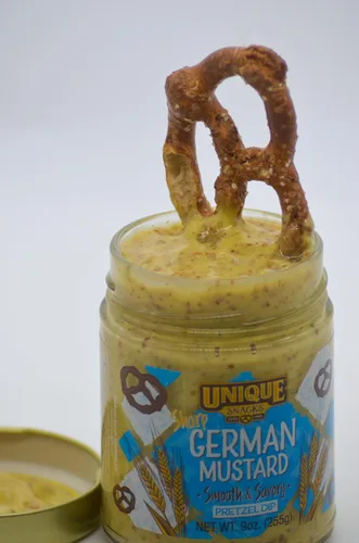 Vista 4 de Unique Snacks Sharp German Mustard Dip, semillas de mostaza de grano entero, salsa de pretzel, sin OMG, paquete de 2