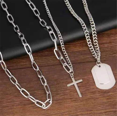 Vista 4 de Collar con dije de cadena larga, punk multicapa para mujeres y hombres, Metal
