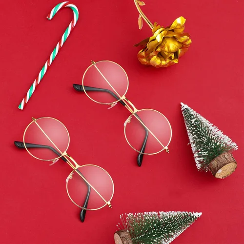 Vista 4 de Frienda 3 pares de anteojos de disfraz de anciano, lentes de Papá Noel, lentes redondos dorados, lentes transparentes para hombres y mujeres