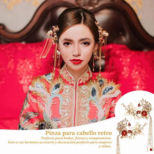 Vista 6 de FERCAISH Pinza para el pelo con borla de mariposa, estilo clásico, pinza para el cabello, accesorios para el cabello para ropa tradicional, fiesta