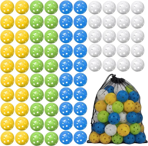 Vista 16 de MiniInflat Paquete de 80 pelotas de práctica de golf con vuelo limitado de 42 mm, pelota de entrenamiento de golf de plástico hueca con flujo