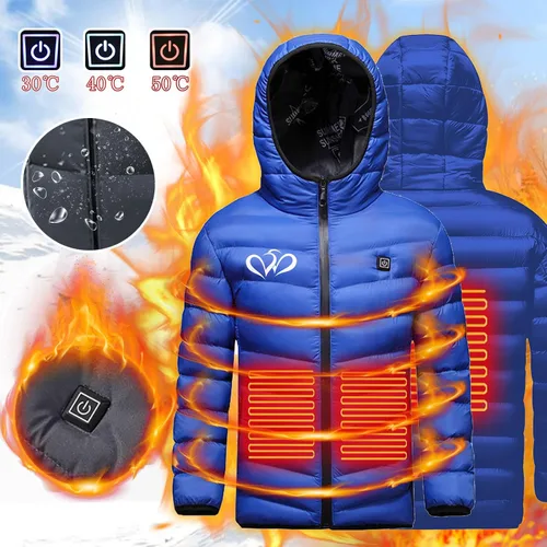 Vista 3 de DELESYS Chaqueta térmica para niños y niñas, abrigo cálido con capucha para niños y niñas, calentador eléctrico de cuerpo con carga USB