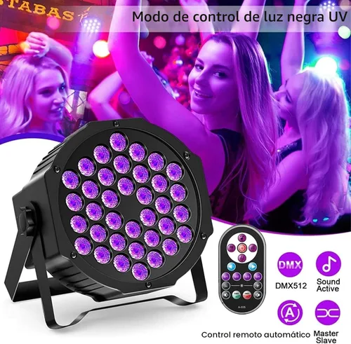 Vista 4 de Luces negras, U`King 72 W 36 LED, luz negra UV con brillo en la oscuridad, suministros de fiesta por DMX y control remoto para iluminación