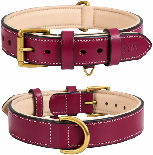 Vista 12 de DowgClub Collar de perro de cuero genuino, negro, pequeño, acolchado