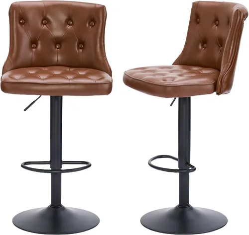 Vista 10 de FIRAVOE Juego de 2 taburetes de bar, taburetes de bar giratorios ajustables con respaldos, taburetes de bar de 25 a 34 pulgadas de altura de Negro