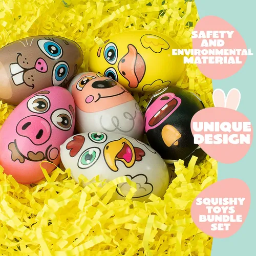 Vista 3 de JOYIN 12 piezas de huevos de Pascua Squishy juguete para la caza de huevos de Pascua con temática de animales con personajes, alivio del estrés