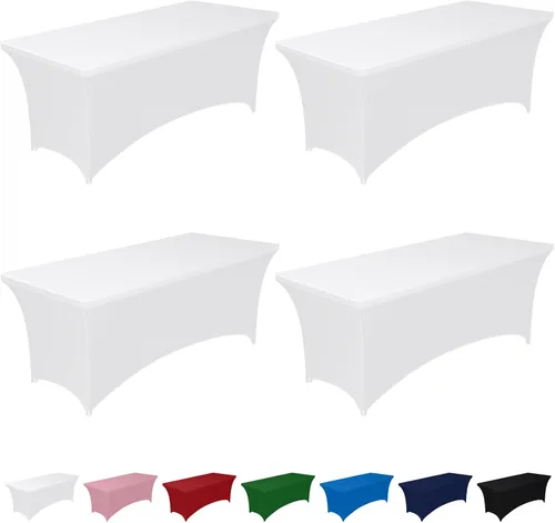 Vista 25 de Pureegg - Juego de 2 manteles de elastano ajustables de 1,2 m para mesas rectangulares, mantel elástico y sin arrugas para mesa de masajes, fiestas