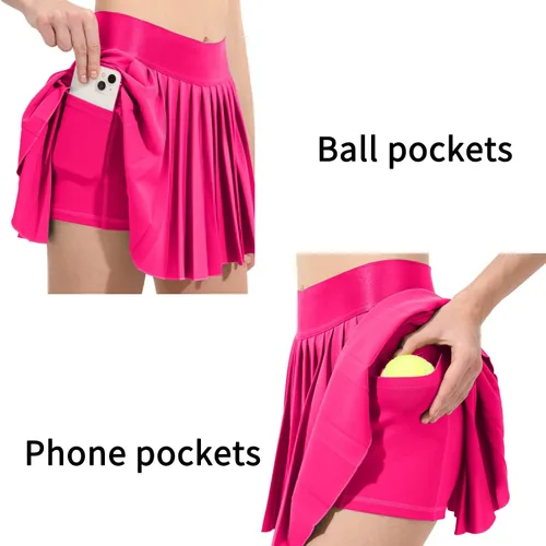 Vista 4 de Husnainna Falda de tenis plisada para mujer, pantalones cortos integrados de cintura alta, faldas atléticas con bolsillos, estilo casual