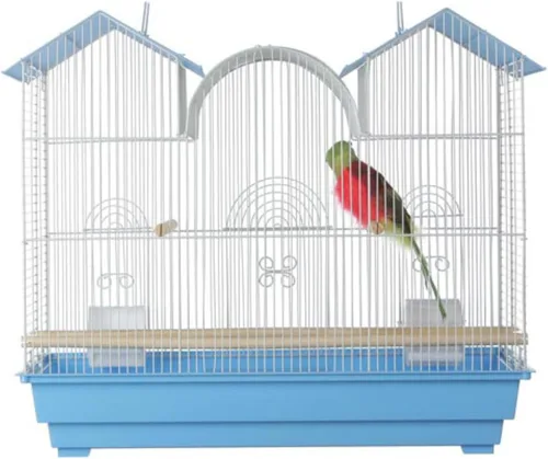 Vista 4 de Jaula para aves con triple tejado Prevue Hendryx, azul y blanco