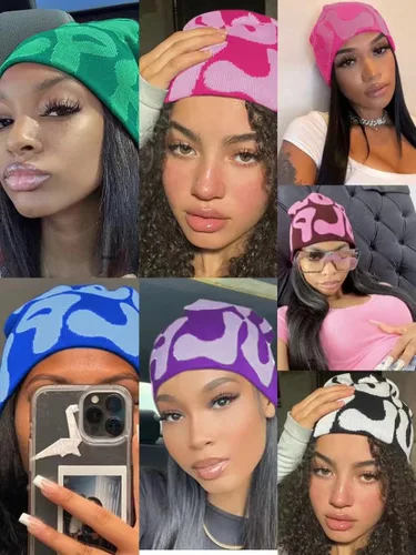 Vista 4 de HYPEHOME Y2k Beanie - Gorro de punto de invierno para mujer, gorro de calavera para hombre