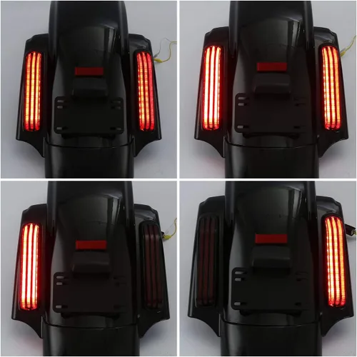 Vista 2 de Kit de guardabarros trasero con luces LED de parada/trasera/intermitentes integradas para modelos Harley Touring 2014 y posteriores, carcasa negra