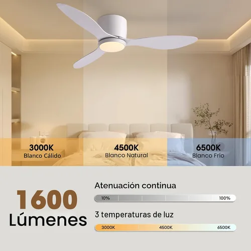 Vista 3 de LUDOMIDE Ventiladores de techo con luces, ventilador de techo de perfil bajo de 42 pulgadas con control de pared y control remoto, regulable